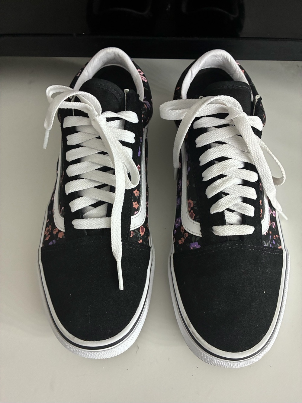 Vans Black Floral Old Skool Sneakers with White Stripe